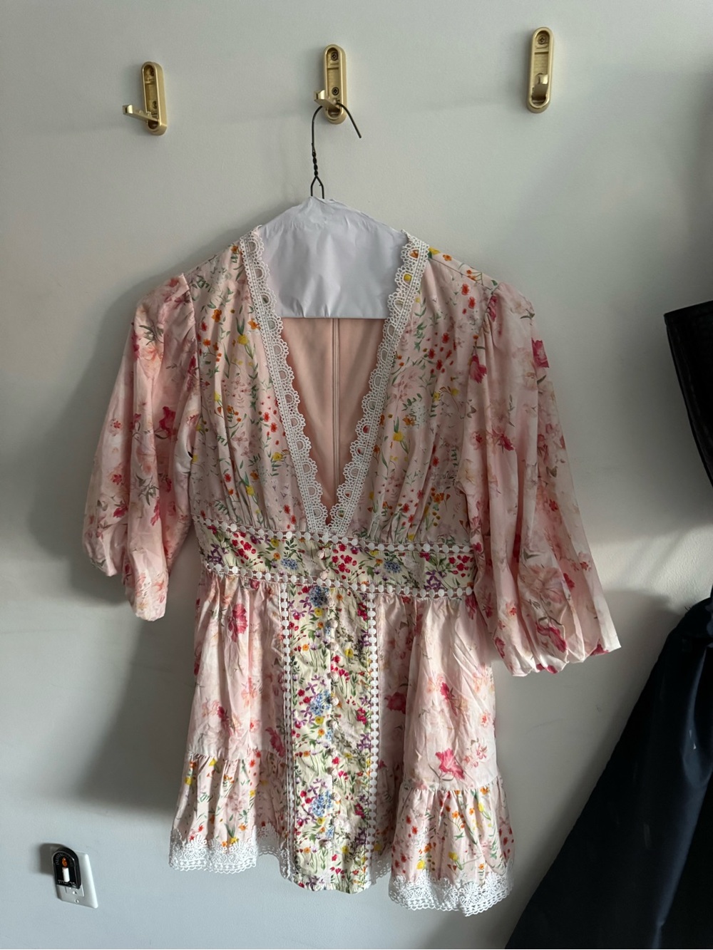 Zimmermann Pink Floral Lace-Trim Mini Dress